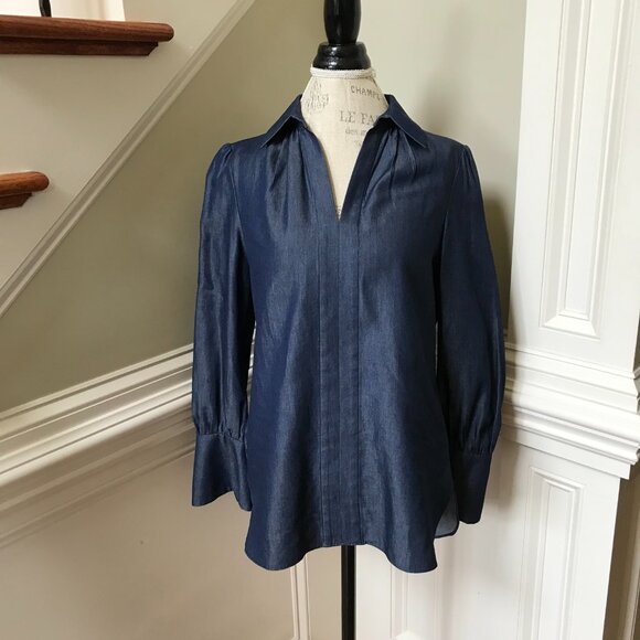 Charlotte Brody Laurel Blouse Shirt Top Womens Medium Blue Chambray Long Sleeve - Picture 2 of 9